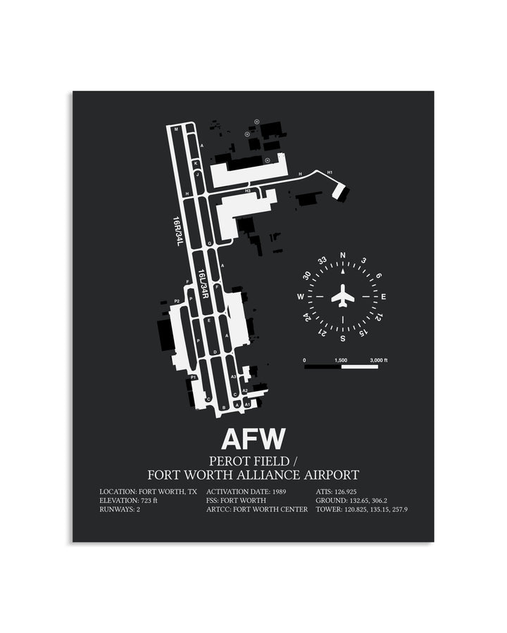 Gray Framed Perot Field / Fort Worth Alliance Airport layout wall art poster