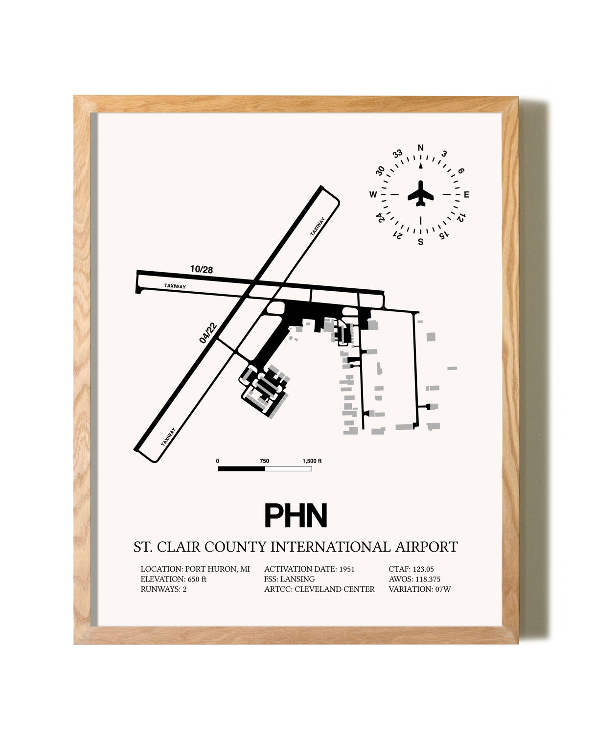 St. Clair County International Airport framed print in natural wood frame