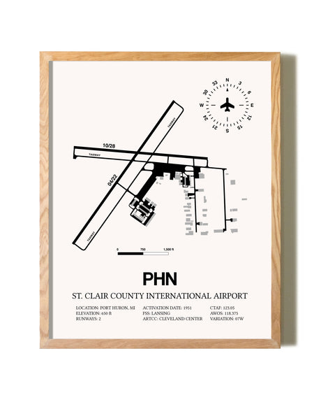 St. Clair County International Airport framed print in natural wood frame