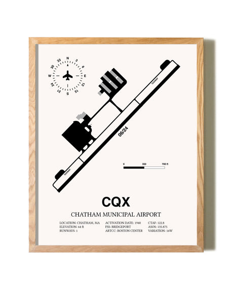 Chatham Municipal Airport framed print in natural wood frame