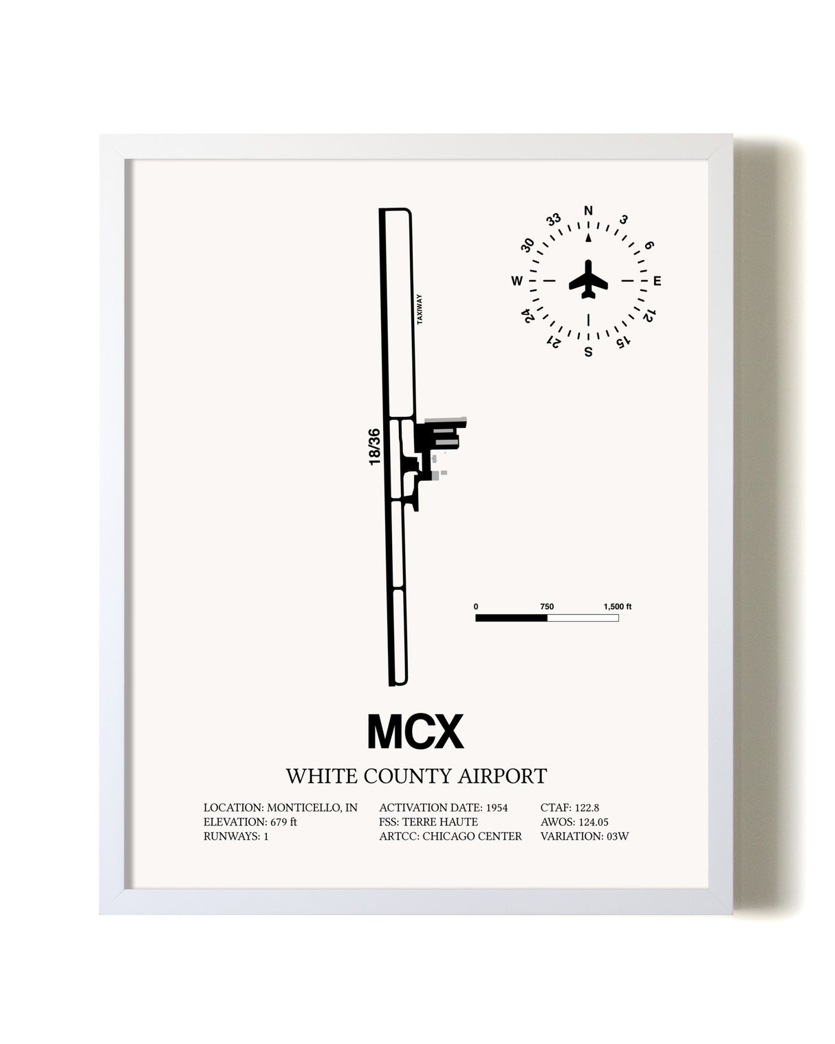 White County Airport airport map poster in oak frame