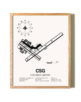 Columbus Airport framed print in natural wood frame