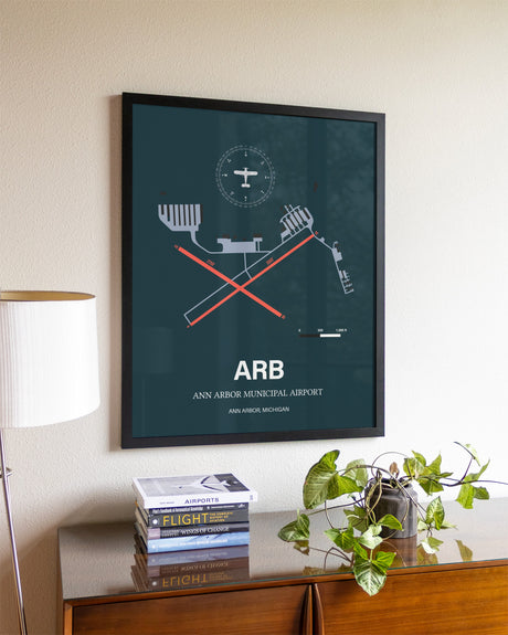 Framed Ann Arbor Municipal Airport layout wall art poster