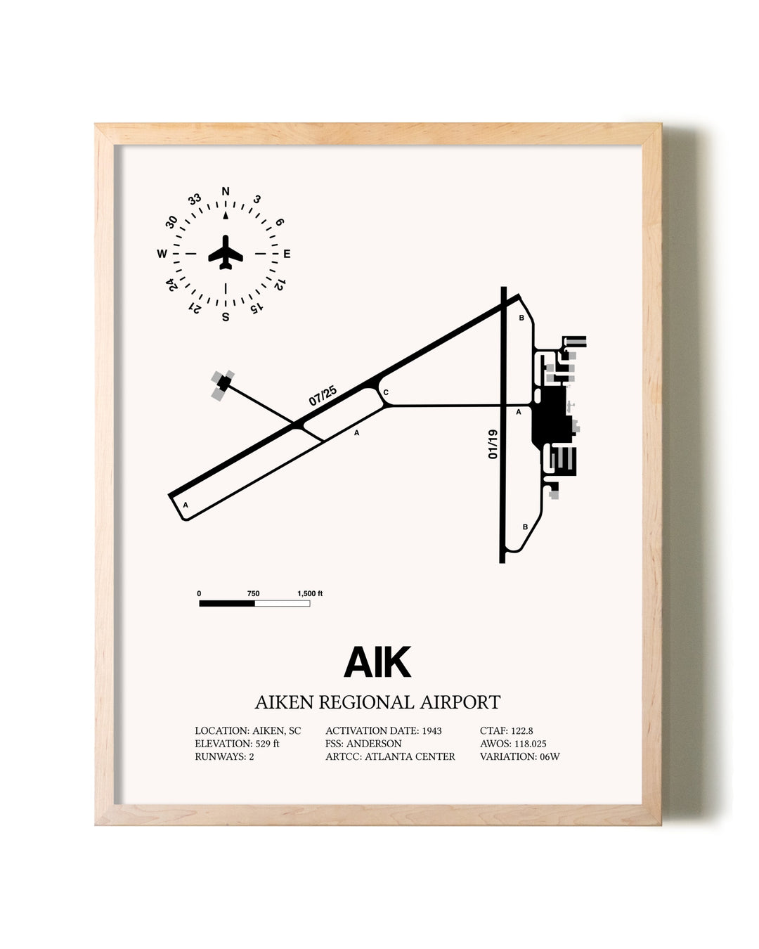 Aiken Regional Airport framed wall art in white frame