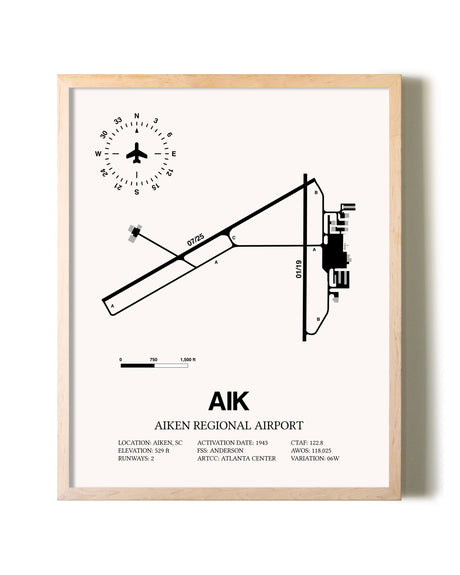 Aiken Regional Airport framed wall art in white frame