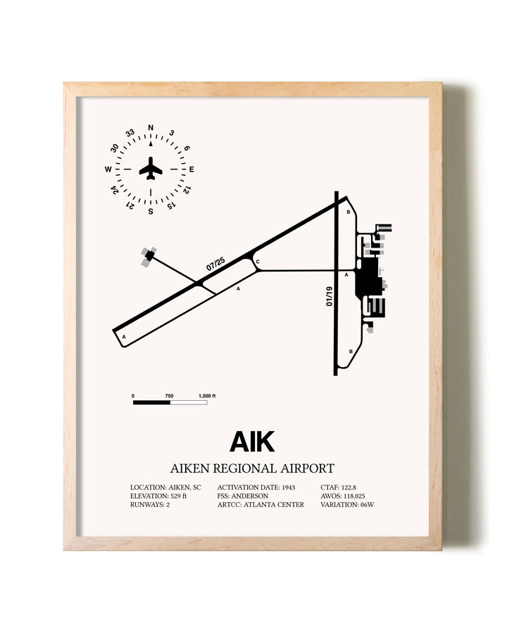 Aiken Regional Airport framed wall art in white frame