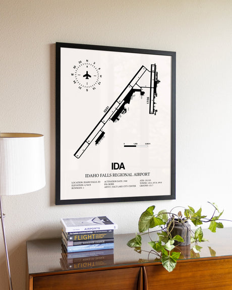 Idaho Falls Regional Airport aviation wall décor in black wood frame