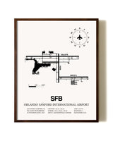 Orlando Sanford International Airport aviation print in walnut frame