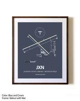 Jackson County Airport/Reynolds Field aviation print in walnut frame with mat