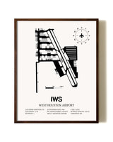 West Houston Airport aviation print in walnut frame