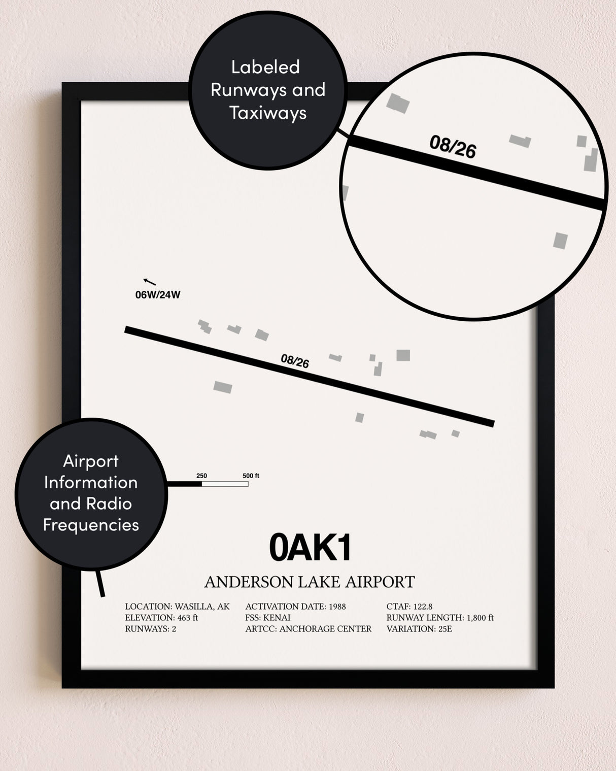 Framed Anderson Lake Airport layout wall art poster