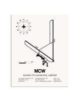 Gray Mason City Municipal Airport framed poster displayed in an airplane hangar
