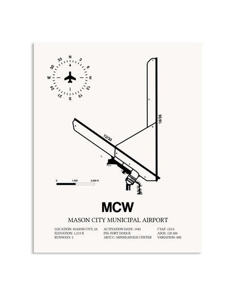 Gray Mason City Municipal Airport framed poster displayed in an airplane hangar