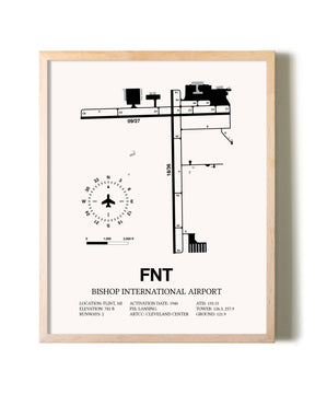 Bishop International Airport framed wall art in white frame