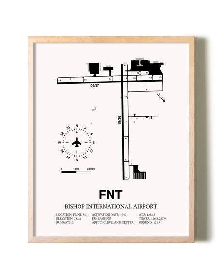 Bishop International Airport framed wall art in white frame