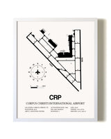 Corpus Christi International Airport airport map poster in oak frame