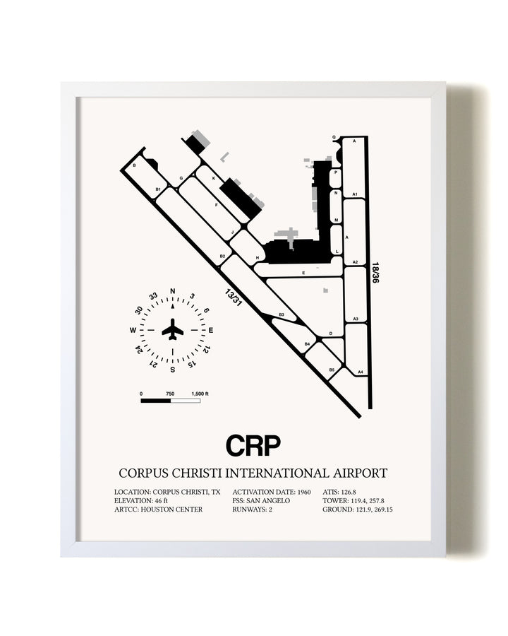 Corpus Christi International Airport airport map poster in oak frame