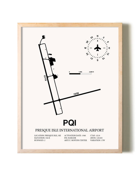 Presque Isle International Airport framed wall art in white frame
