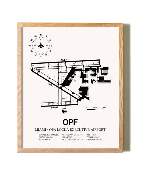 Miami-Opa Locka Executive Airport framed print in natural wood frame