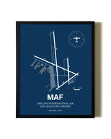 Aviation Blue Framed Midland International Air and Space Port Airport layout wall art poster