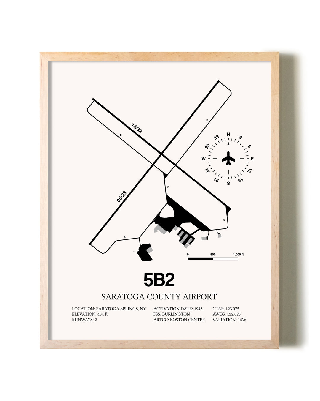 Saratoga County Airport framed wall art in white frame
