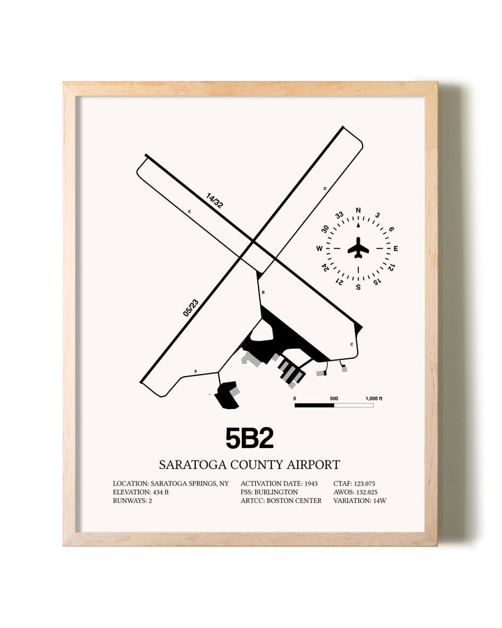 Saratoga County Airport framed wall art in white frame