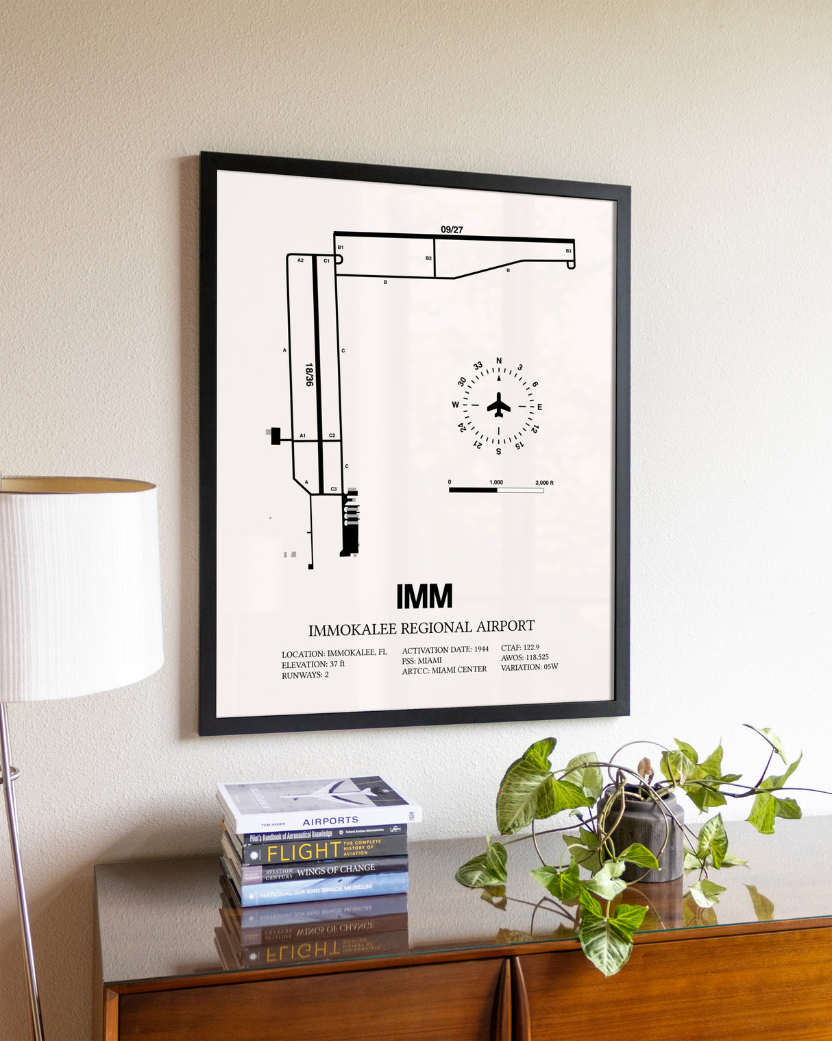 Immokalee Regional Airport aviation wall décor in black wood frame
