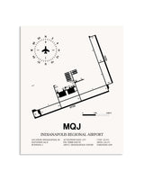 Gray Indianapolis Regional Airport framed poster displayed in an airplane hangar