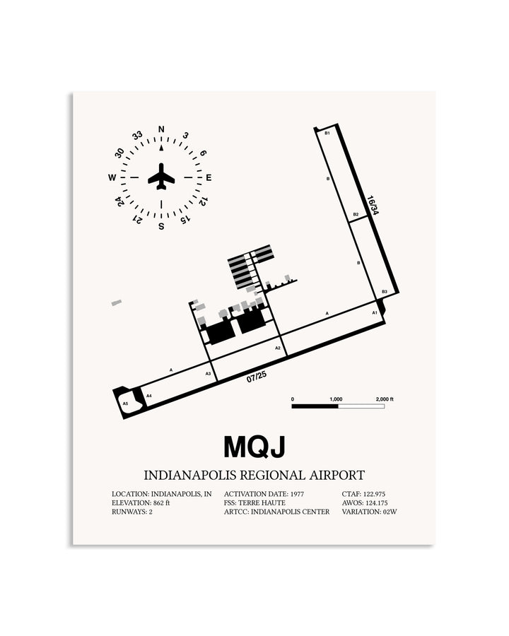 Gray Indianapolis Regional Airport framed poster displayed in an airplane hangar