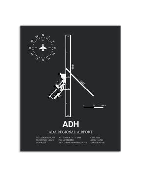 Gray Framed Ada Regional Airport layout wall art poster