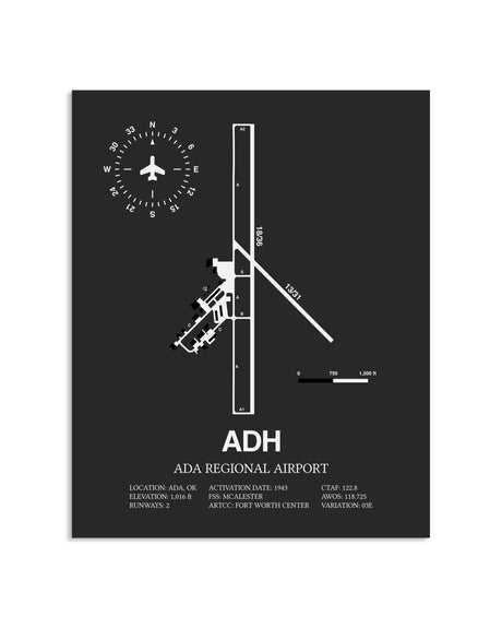 Gray Framed Ada Regional Airport layout wall art poster