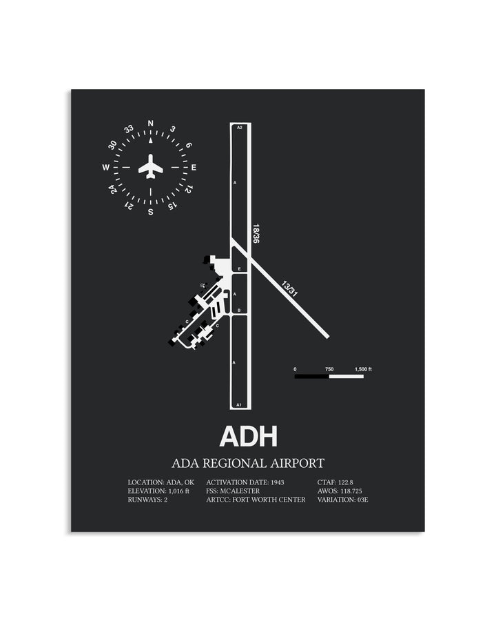 Gray Framed Ada Regional Airport layout wall art poster