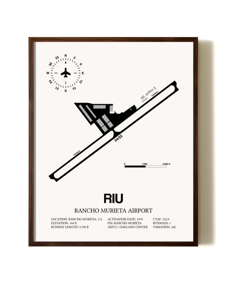 Rancho Murieta Airport aviation print in walnut frame