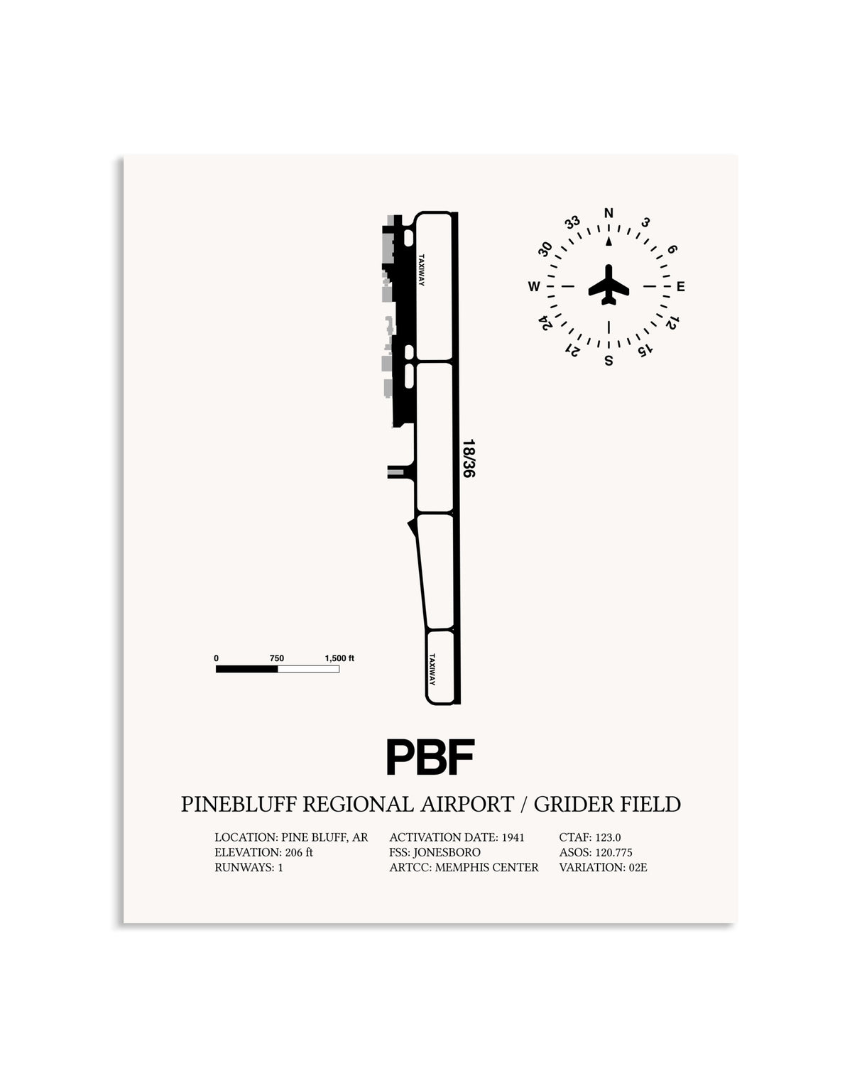 Gray Pinebluff Regional Airport / Grider Field framed poster displayed in an airplane hangar
