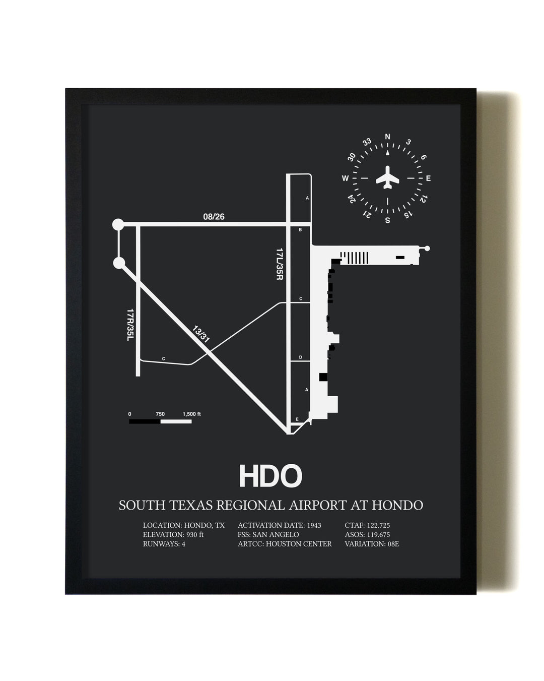 Unframed South Texas Regional Airport At Hondo map print poster