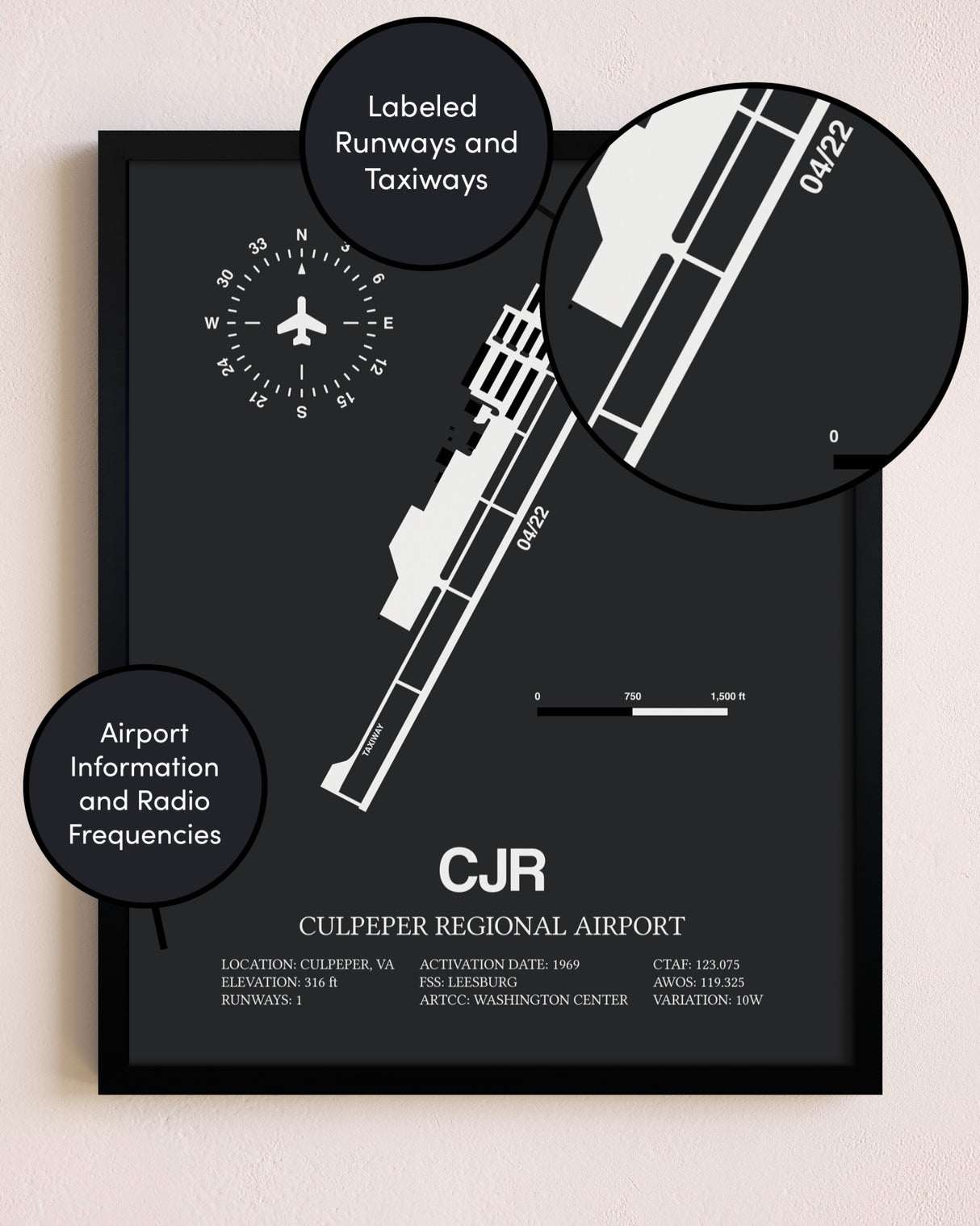 Culpeper Regional Airport poster size comparison chart