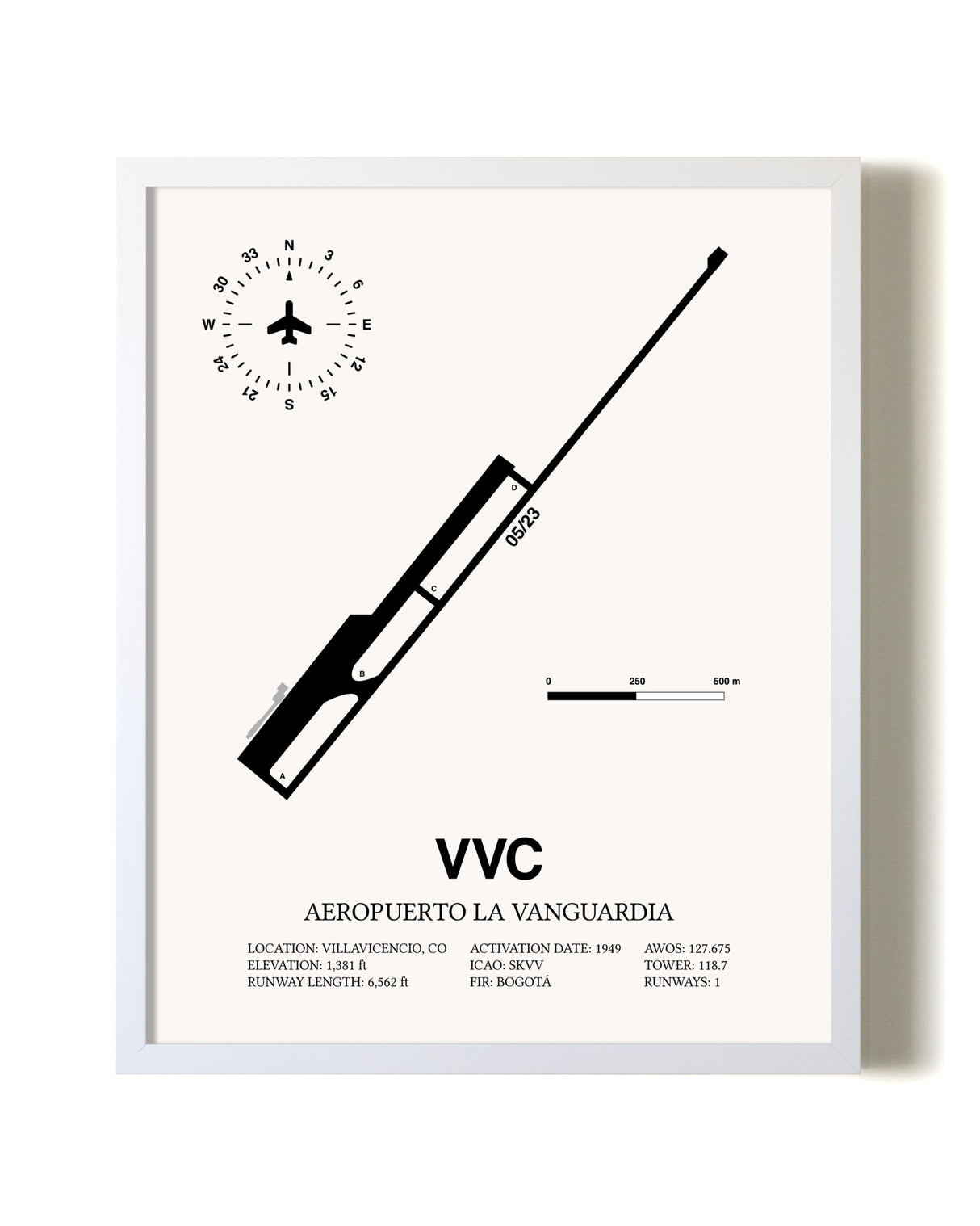 Aeropuerto La Vanguardia airport map poster in oak frame