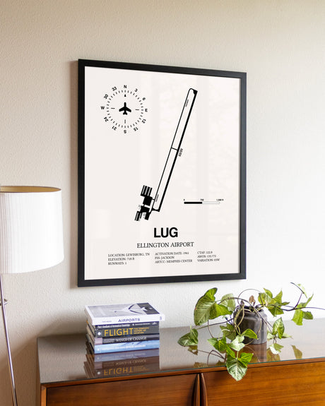 Ellington Airport aviation wall décor in black wood frame