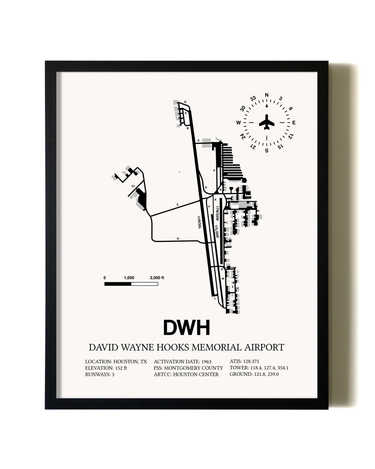 Framed David Wayne Hooks Memorial Airport wall art poster in black frame