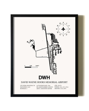 Framed David Wayne Hooks Memorial Airport wall art poster in black frame