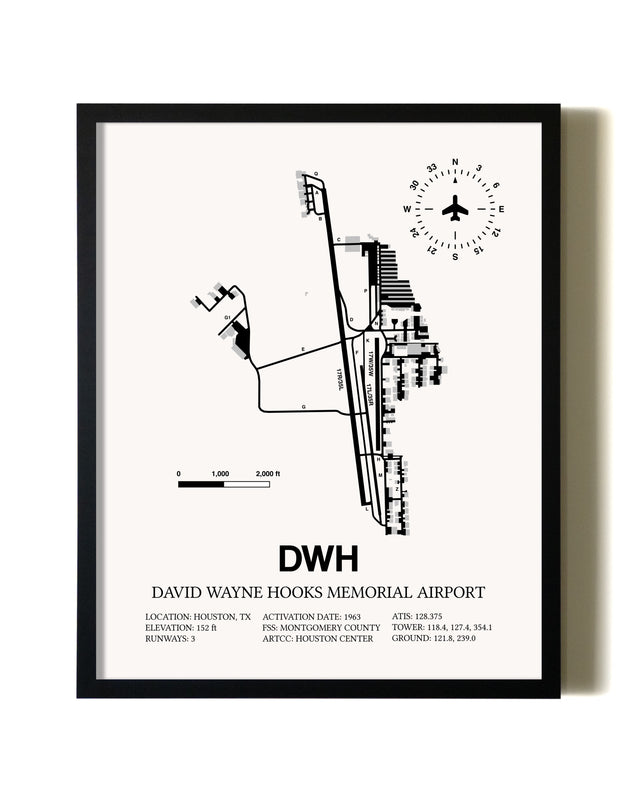 Framed David Wayne Hooks Memorial Airport wall art poster in black frame