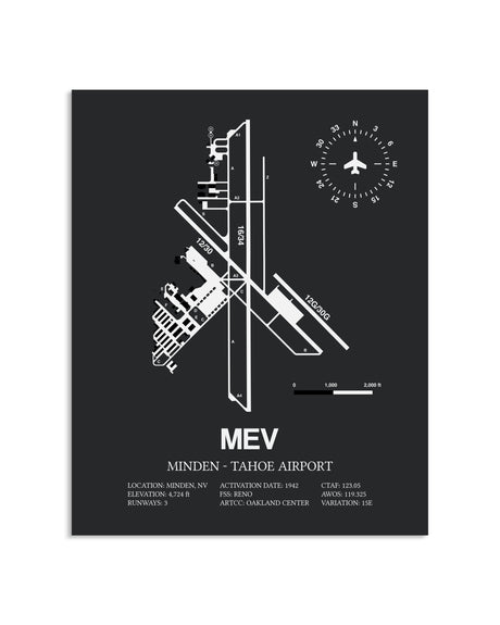 Gray Framed Minden-Tahoe Airport layout wall art poster