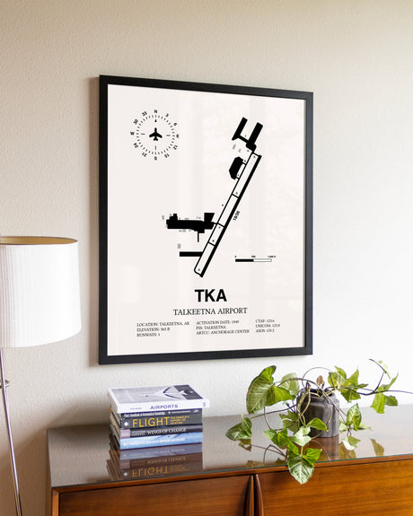 Talkeetna Airport aviation wall décor in black wood frame