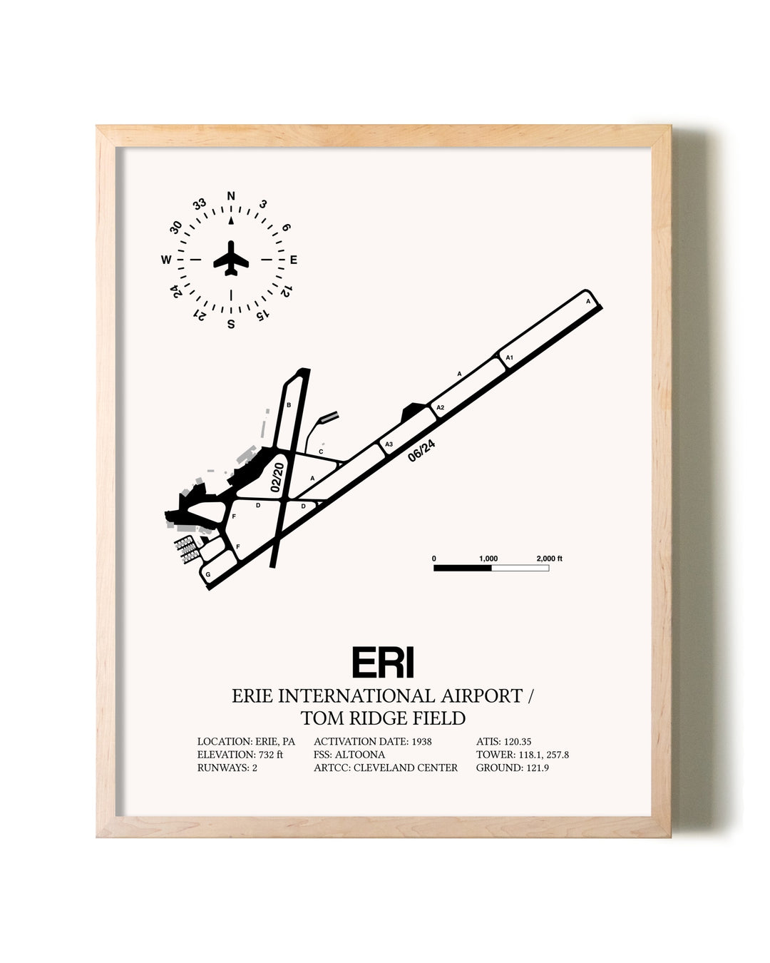 Erie International Airport / Tom Ridge Field framed wall art in white frame