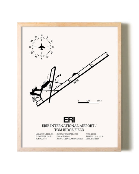 Erie International Airport / Tom Ridge Field framed wall art in white frame