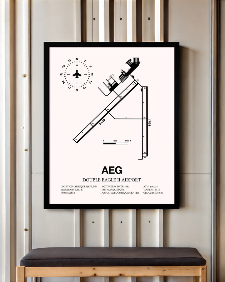 Double Eagle II Airport framed poster displayed in an airplane hangar