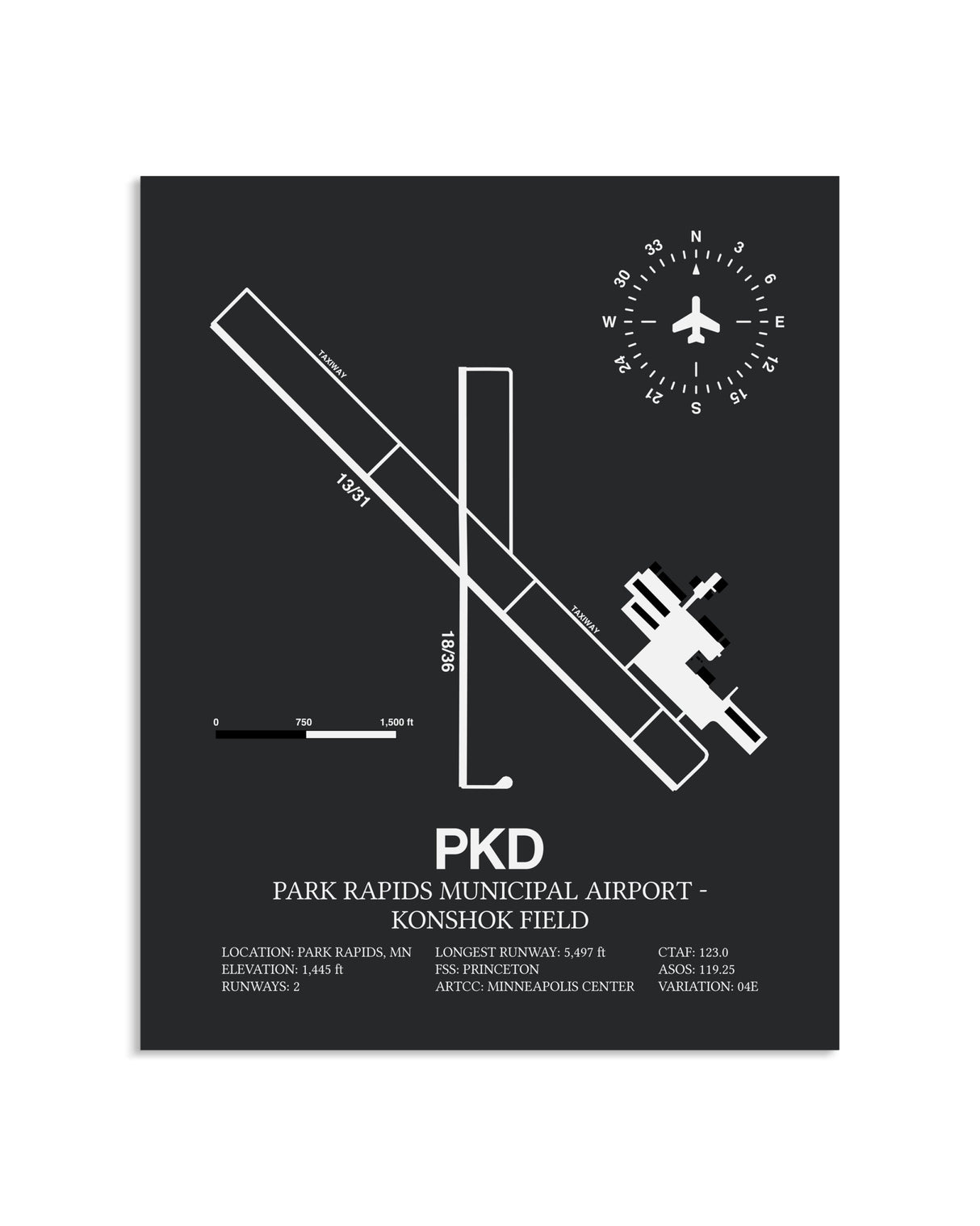 Gray Framed Park Rapids Municipal Airport-Konshok Field layout wall art poster
