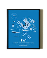 Sky Blue Baltimore/Washington International Thurgood Marshall Airport aviation wall décor in black wood frame
