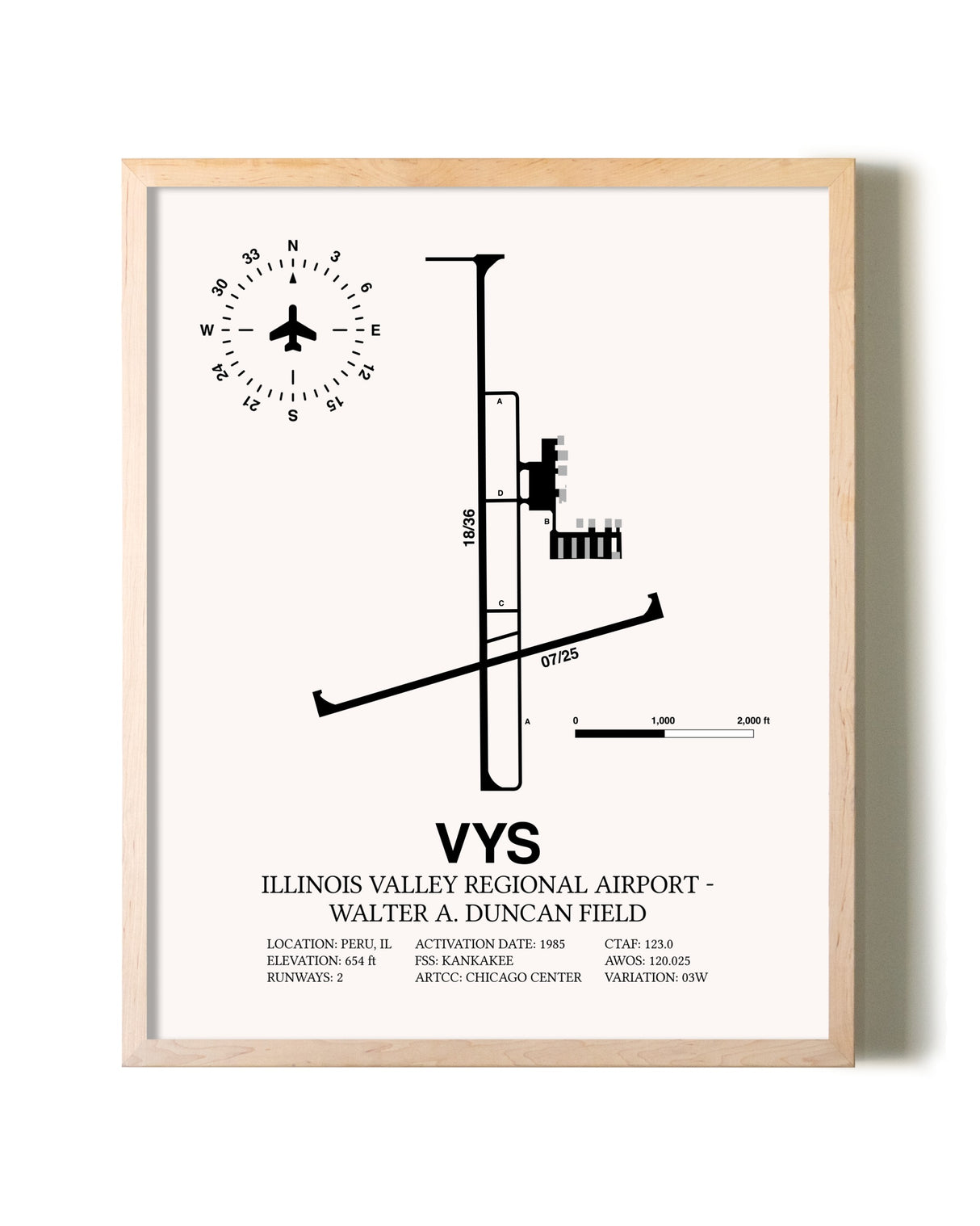 Illinois Valley Regional Airport-Walter A. Duncan Field framed wall art in white frame