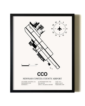 Framed Newnan Coweta County Airport wall art poster in black frame